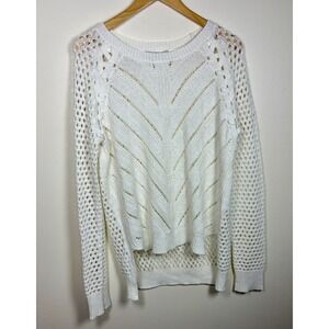 White Warren Open Knit Sweater Top White Linen Indie Costal Sheer Boho Layering